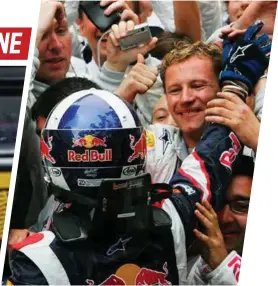  ?? ?? DAVID COULTHARD fejrer i 2006 i Monaco Red Bulls første podie med en ung Ole Schack.