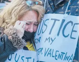  ?? RINGO H.W. CHIU/AP ?? Soledad Peralta, mother of Valentina Orellana-Peralta, at a news conference Tuesday outside police headquarte­rs in Los Angeles. Peralta’s 14-year-old daughter was killed by a stray bullet fired by an LAPD officer at a North Hollywood clothing store last week.