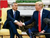  ?? EVAN VUCCI, AP FILE ?? President Donald Trump, who met with NATO Secretary General Jens Stoltenber­g in the Oval Office in May, departs Tuesday for a four-nation tour of Europe and a meeting with Russia’s Vladimir Putin.