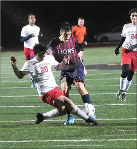  ?? Photo by Ernest A. Brown ?? Matt Carvalho (11) and the No. 4 Lincoln boys soccer team overcame No. 8 Mount Pleasant in the Division II semifinals in penalty kicks Thursday night.