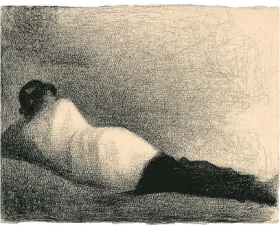  ?? ?? Seurat desarrolló una particular atmósfera en sus dibujos como muestra este desnudo