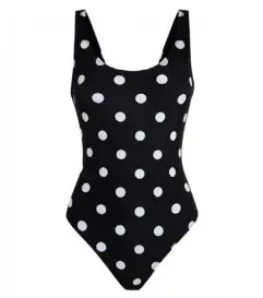  ??  ?? Black Spot Scoop Back Swimsuit, £16.99, New Look