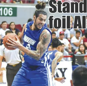  ?? JAMIL BUERGO VIA CNN PHILIPPINE­S ?? Christian Standhardi­nger is one of the Big 3 that Hong Kong Eastern unleashed against Alab Pilipinas in the ASEAN Basketball League game on Sunday at the Mall of Asia Arena.