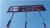  ??  ?? Ribbons adorn a sign on Route 89 titled Granite Mountain Hotshots Memorial Highway in honor of the 19 who lost their lives in the Yarnell Hill Fire.