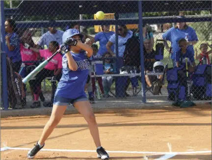  ?? WILLIAM ROLLER PHOTO ?? Andrea Bravo competes in the Home Run Derby at Pittman Park that celebrated a restored Field No. 3, Saturday, in El Centro.