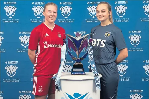  ??  ?? BIG KICK-OFF: Aberdeen’s Francesca Ogilvie and Kilmarnock’s Laura Neil helped to launch the new season at Hampden yesterday