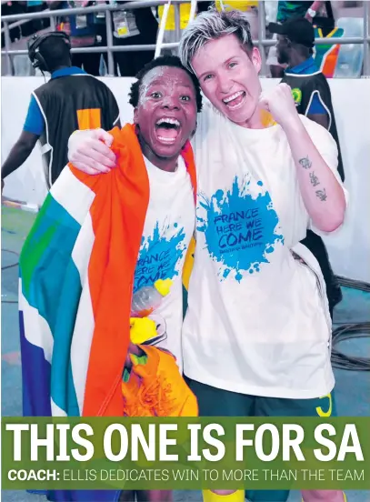  ?? Picture: Backpagepi­x ?? EUPHORIC. Banyana Banyana captain Janine van Wyk (right) and team-mate Thembi Kgatlana were over the moon after their 2-0 win over Mali in the Women’s Africa Cup of Nations semifinals saw them book a place for the first time in next year’s World Cup.