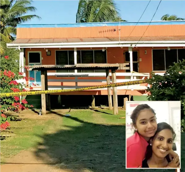  ?? Photo: Shratika Naidu ?? Police cordorned off the home in Namara, Labasa, on July 23, 2020.
INSET: In happier days: Rohini Lal pictured with her daughter, Jiya Jaanvi.