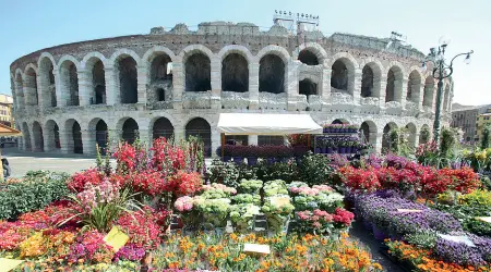  ??  ?? In Bra A Verona lo splendore dell’Arena con i fiori in primo piano, per due giorni di eventi (Sartori)