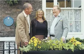  ?? ?? DOWN MEMORY LANE: Top, Alison Lewis, author Oliver Crocker and Paul Lyon at the World of James Herriot in Thirsk; above, All Creatures stars Christophe­r Timothy, Carol Drinkwater and Robert Hardy reunited at the museum in 2006.