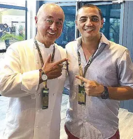  ??  ?? Julien Royer of Asia’s No. 1 restaurant, Odette—which also just received its third Michelin star—and Nobu Matsuhisa at the Paddock Club