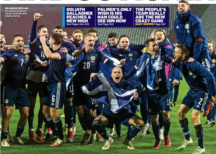  ??  ?? BELGRADE BEDLAM: the jubilant Scotland squad celebrate after beating Serbia