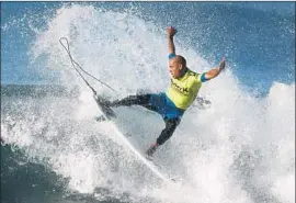  ?? Mark Boster Los Angeles Times ?? KELLY SLATER’S artificial-wave pool in Kings County will be the site of a World Surf League event in May. Above, Slater competes in San Clemente in 2012.