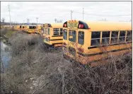  ?? Arnold Gold / Hearst Connecticu­t Media ?? Buses in the First Student bus company lot on Middletown Avenue in New Haven in 2020.