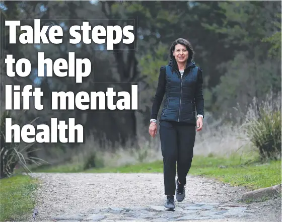  ?? Picture: Mireille Merlet ?? Diana McShane strides out as part of the Get Outdoors Tasmania campaign to encourage people to get on the move.