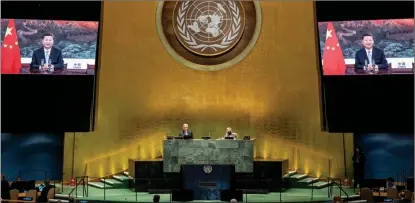  ?? XINHUA ?? President Xi Jinping delivers a statement at the General Debate of the 75th session of the UN General Assembly on Sept 23.