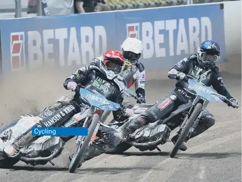  ??  ?? Niels Kristian Iversen leads Tai Woffinden in Wroclaw. Photo: Daniel Sievers.