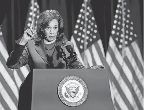  ?? DON VONMOORE/ AFP VIA GETTY IMAGES ?? In Tallahasse­e, Fla., on Sunday, Vice President Kamala Harris marks the 50th anniversar­y of the Roe v. Wade decision.