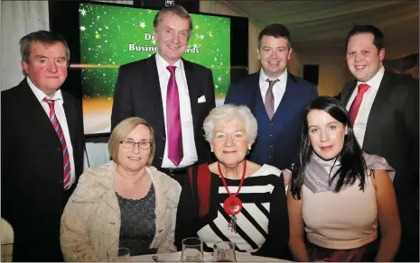  ??  ?? Martina Golden, Anne O’ Flynn, Deirdre O’ Flynn, Pat Golden, Tadgh O’ Flynn, Eoin Foley, and Peter Doyle at the Awards. O’ Flynn Medical, Millstreet were finalists in the Best Establishe­d Business category. Photo by Sheila Fitzgerald.