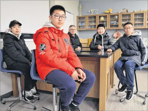  ?? LAWRENCE POWELL ?? Five Grade 7 students and their chaperone arrived at the Trojan Sports Centre in Bridgetown at suppertime on Feb. 8. This science lab at Bridgetown Regional Community School was one of the classrooms the students visited Feb. 8 during their first day...