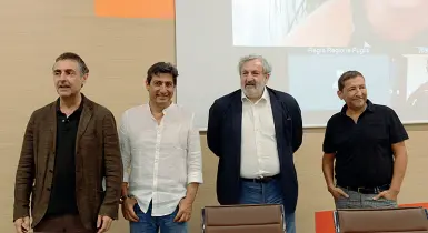  ??  ?? In Fiera Un momento della conferenza stampa di ieri. Da sinistra, Stornaiolo, Solfrizzi, il presidente Emiliano e Piva