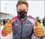  ?? Special to Okanagan Newspaper Group ?? Justin Kripps gives the thumbs-up to the camera after finishing second in Winterberg, Germany, Sunday.