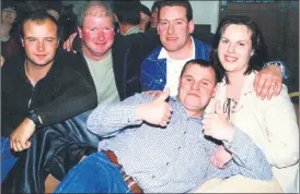  ?? ?? L-r: Ken Wilson, Martin Keating, Billy Barry, Niall Hogan and Sinead Hogan, members of the Murphy’s Pub syndicate, at the Blackwater Search and Rescue Race Night in Fermoy Rowing Club, 21 years ago.