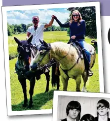  ?? ?? A TROT THROUGH TIME: Bruce riding with wife Patti at their New Jersey horse farm home; and right, with band the Castiles, second left, back in the 1960s