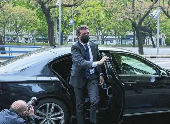  ?? EUROPA PRESS ?? Pablo Casado, ayer, a su llegada a un foro organizado en Madrid sobre los fondos europeos