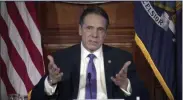  ?? OFFICE OF THE NY GOVERNOR VIA THE ASSOCIATED PRESS ?? In this image taken from video from the Office of the NY Governor, Cuomo speaks during a news conference on Wednesday, March 3 in Albany, N.Y.