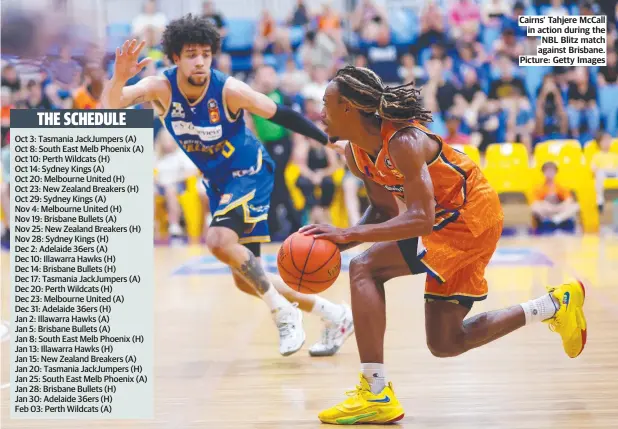  ?? Picture: Getty Images ?? Cairns’ Tahjere McCall in action during the NBL Blitz match against Brisbane.