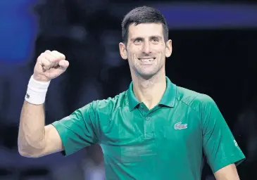  ?? REUTERS ?? Novak Djokovic celebrates his win against Andrey Rublev in the ATP Finals in Turin on Wednesday.