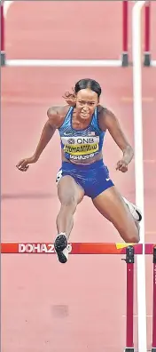  ?? AP ?? Dalilah Muhammad of the US broke her own world record in women’s 400m hurdles at the World Championsh­ips with a time of 52.16 seconds.