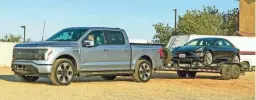  ?? REX TOKESHI-TORRES/EDMUNDS VIA AP ?? The Ford F-150 Lightning is capable of towing up to 10,000 pounds, though towing will significan­tly affect its range.