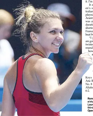  ?? AFP ?? Romania’s Simona Halep wears a triumphant smile after beating Lauren Davis of the US in the third round of the Australian Open in Melbourne.