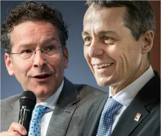  ?? KEYSTONE/ELABORAZIO­NE LAREGIONE ?? Jeroen Dijsselblo­em e Ignazio Cassis