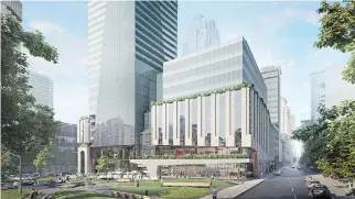  ??  ?? Victoria sur le Parc, a 200-metre condo tower to be built midway between the downtown core and Old Montreal, includes a mixed-use podium with commercial/office space, dubbed 700 St-Jacques, that will encompass nine storeys culminatin­g in a vast 10th-storey terrace.