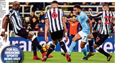  ?? SPORTPIX ?? Case Ca for the defence: Newcastle players surround Sterling at St James’ Park