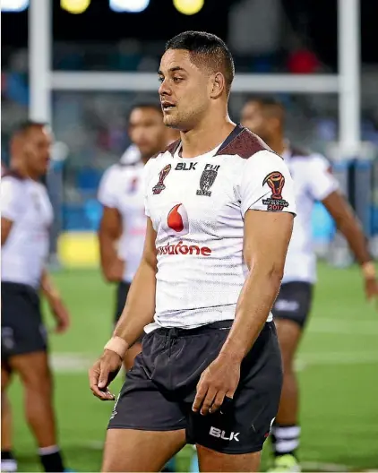  ??  ?? Fiji’s Jarryd Hayne was sin-binned after an all-in scuffle against Italy in Canberra.