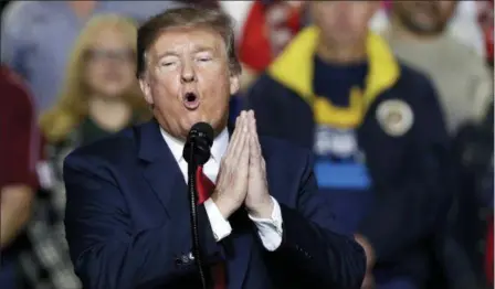  ?? ERIC GAY — THE ASSOCIATED PRESS ?? President Donald Trump speaks during a rally at the El Paso County Coliseum in El Paso, Texas. In tweets, public remarks and private conversati­ons, Trump is making clear he is closely following the campaign to challenge him on the ballot next November. Facing no serious primary opponent of his own, at least so far, Trump is establishi­ng himself as an active participan­t in the Democratic Party’s nominating process.