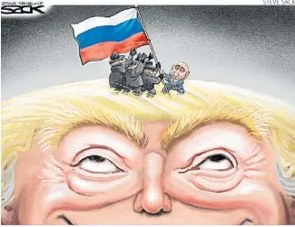  ??  ?? La bandera de Putin. Los rusos, presentes desde que Trump es presidente. STEVE SACK