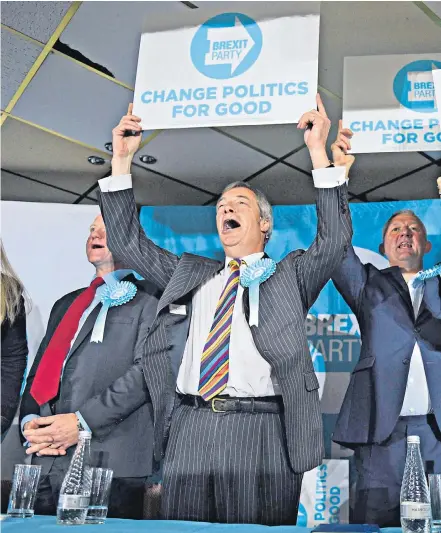  ??  ?? Nigel Farage at the Pontefract rally with other Brexit Party candidates including Ann Widdecombe, the former Conservati­ve minister