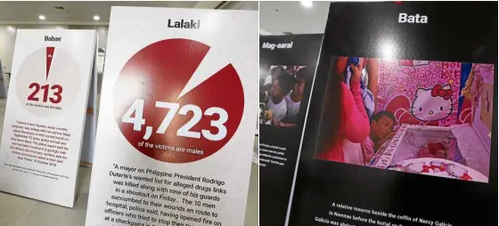  ?? —PHOTOSBYNI­ÑOJESUSORB­ETA ?? RESEARCHDA­TA Ondisplay at Ateneo de Manila University’s George SK Ty Learning Innovation Wing are some of the research findings of Ateneo and De La Salle University on the Duterte administra­tion’s bloody campaign against illegal drugs.