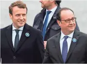  ?? GETTY IMAGES ?? Outgoing French President Francois Hollande (right) and French President-elect Emmanuel Macron arrive for a ceremony Monday marking the 72nd anniversar­y of the victory over Nazi Germany during World War II.