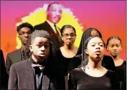  ?? JESI YOST - FOR MEDIANEWS GROUP ?? Jaiyden Martin and Danyel Brewer sing with the Pine Forge Academy Choir during the 21st annual Martin Luther King Jr. service at New Hanover UMC.