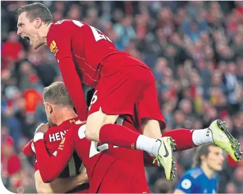  ??  ?? Andy Robertson was celebratin­g the last time Liverpool played Leicester City