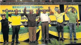  ?? Picture: MASI LOSI ?? BIG GUNS: The ANC top six after their election at Nasrec in 2017. They are, from left, deputy secretary-general Jesse Duarte, secretary-general Ace Magashule, national chair Gwede Mantashe, president Cyril Ramaphosa, deputy president David Mabuza and treasurer-general Paul Mashatile