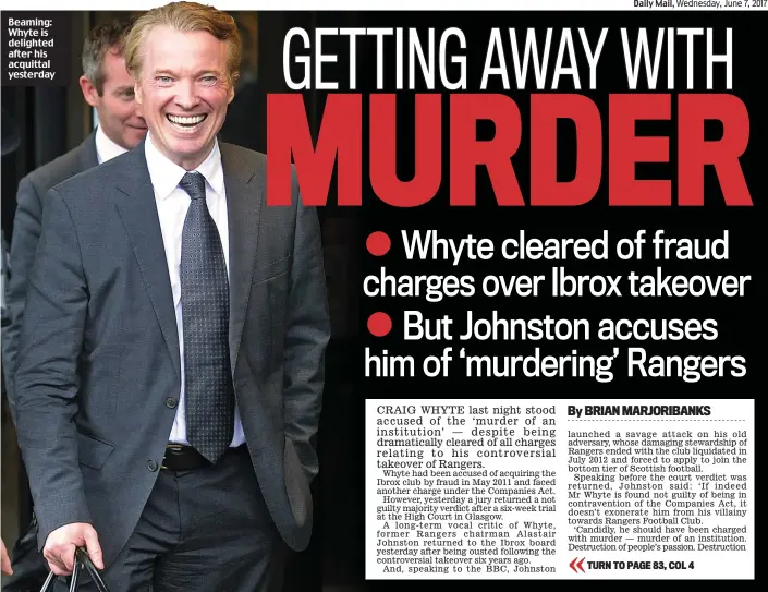  ??  ?? Beaming: Whyte is delighted after his acquittal yesterday
