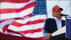  ?? (AP/Lincoln Journal Star/Kenneth Ferriera) ?? Former President Donald Trump speaks during a campaign rally on Sunday for Nebraska Republican gubernator­ial candidate Charles Herbster in Greenwood, Neb.