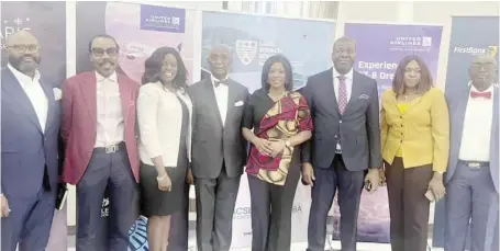  ?? PHOTO BY FIRSTBANK ?? L-R: MD/CEO First Pension Custodian, Timi George; MD, Financial Derivative­s Ltd, Bismarck Rewane; sales manager Nigeria & Ghana, United Airlines, Oluwatomi Bola-Sadipe; dean, Lagos Business School, Prof. Chris Ogbeche; director, Google West Africa, Juliet Ehimuan; head Internatio­nal Banking, FirstBank, Akeem Oladele; business manager, Public Sector Lagos, Edowaye Obasuyi and faculty, Lagos Business School, Prof. Wale Ajai, at the FirstBank sponsored Lagos Business School breakfast meeting in Lagos recently.